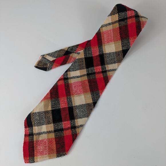 Plaid Polyacryl Mens Necktie True Vintage Bayer Aspirin Holiday Plaid Black Red - Picture 2 of 10